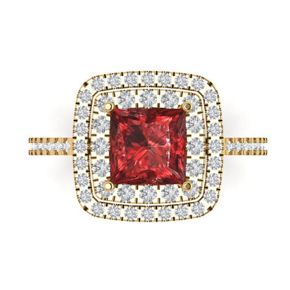 2.07 cttw Natural Garnet Hidden Halo Engagement Ring - Solid Yellow Gold (VVS1, Princess Cut,6.5mm)