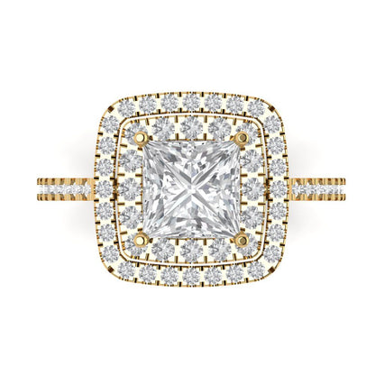 2.07 cttw Moissanite Hidden Halo Engagement Ring - Solid Yellow Gold (VVS1, Princess Cut,6.5mm)