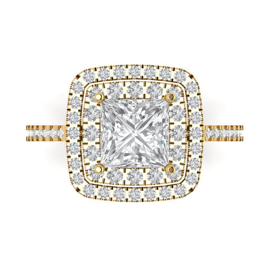 2.07 cttw Moissanite Hidden Halo Engagement Ring - Solid Yellow Gold (VVS1, Princess Cut,6.5mm)