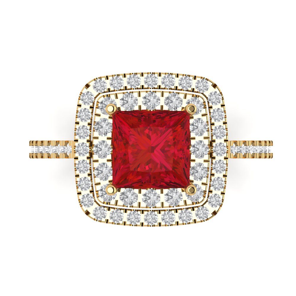2.07 cttw Simulated Ruby Hidden Halo Engagement Ring - Solid Yellow Gold (VVS1, Princess Cut,6.5mm)