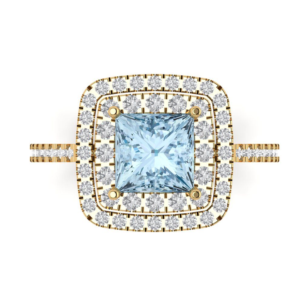 2.07 cttw Natural Sky Blue Topaz Hidden Halo Engagement Ring - Solid Yellow Gold (VVS1, Princess Cut,6.5mm)
