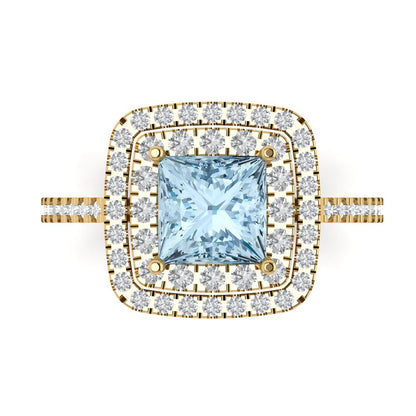 2.07 cttw Natural Sky Blue Topaz Hidden Halo Engagement Ring - Solid Yellow Gold (VVS1, Princess Cut,6.5mm)