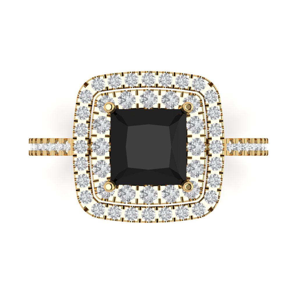 2.07 cttw Natural Onyx Hidden Halo Engagement Ring - Solid Yellow Gold (VVS1, Princess Cut,6.5mm)