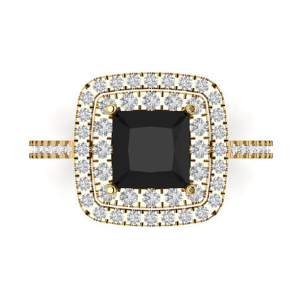2.07 cttw Natural Onyx Hidden Halo Engagement Ring - Solid Yellow Gold (VVS1, Princess Cut,6.5mm)