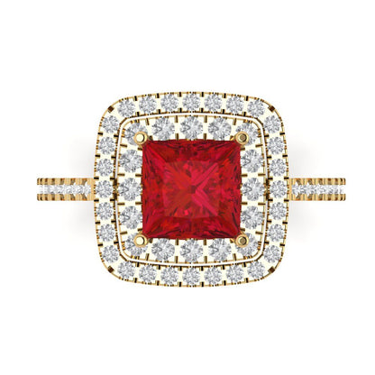 2.07 cttw Simulated Pink Tourmaline Hidden Halo Engagement Ring - Solid Yellow Gold (VVS1, Princess Cut,6.5mm)