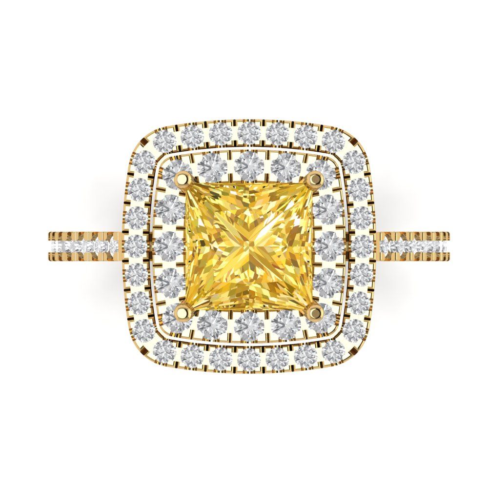 2.07 cttw Natural Citrine Hidden Halo Engagement Ring - Solid Yellow Gold (VVS1, Princess Cut,6.5mm)