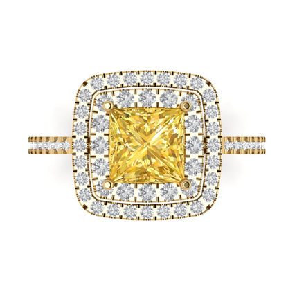 2.07 cttw Natural Citrine Hidden Halo Engagement Ring - Solid Yellow Gold (VVS1, Princess Cut,6.5mm)