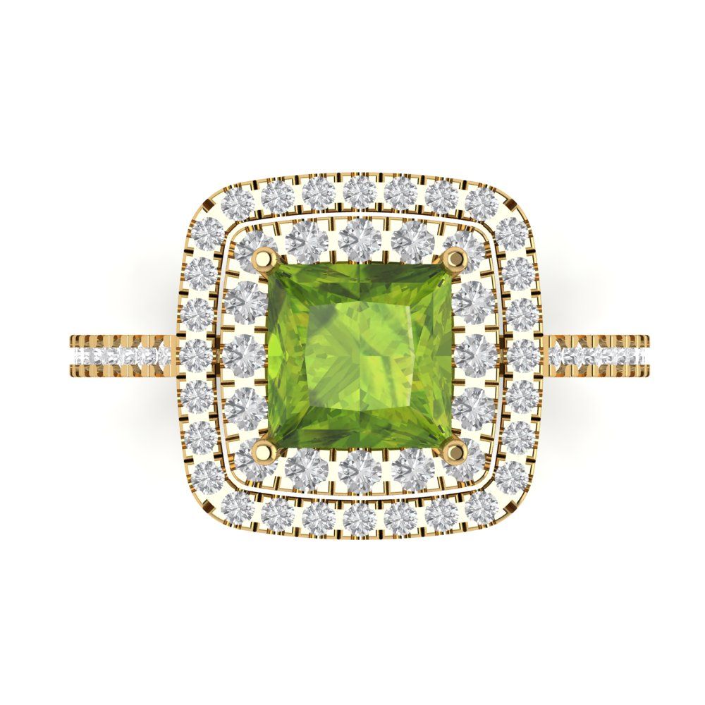 2.07 cttw Natural Peridot Hidden Halo Engagement Ring - Solid Yellow Gold (VVS1, Princess Cut,6.5mm)