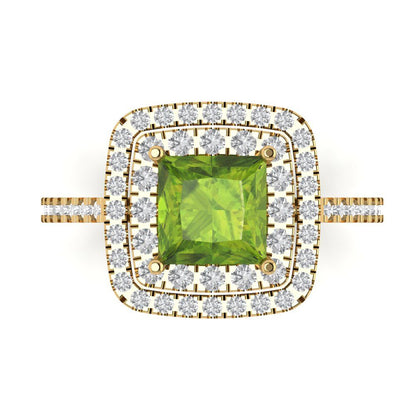 2.07 cttw Natural Peridot Hidden Halo Engagement Ring - Solid Yellow Gold (VVS1, Princess Cut,6.5mm)