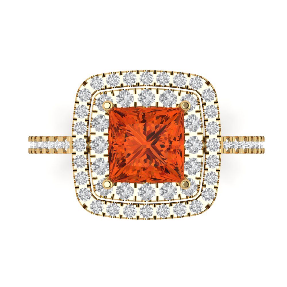 2.07 cttw Zirconia Simulated Red Diamond Hidden Halo Engagement Ring - Solid Yellow Gold (VVS1, Princess Cut,6.5mm)