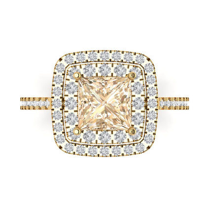 2.07 cttw Natural Morganite Hidden Halo Engagement Ring - Solid Yellow Gold (VVS1, Princess Cut,6.5mm)