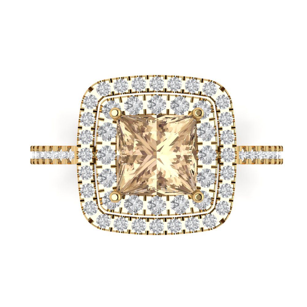 2.07 cttw Yellow Moissanite Hidden Halo Engagement Ring - Solid Yellow Gold (VVS1, Princess Cut,6.5mm)