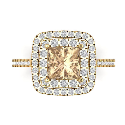 2.07 cttw Yellow Moissanite Hidden Halo Engagement Ring - Solid Yellow Gold (VVS1, Princess Cut,6.5mm)
