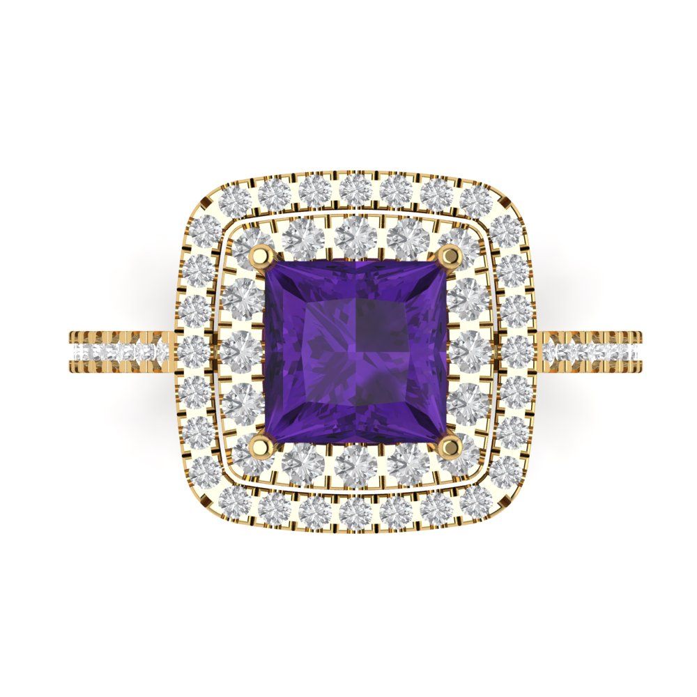 2.07 cttw Natural Amethyst Hidden Halo Engagement Ring - Solid Yellow Gold (VVS1, Princess Cut,6.5mm)