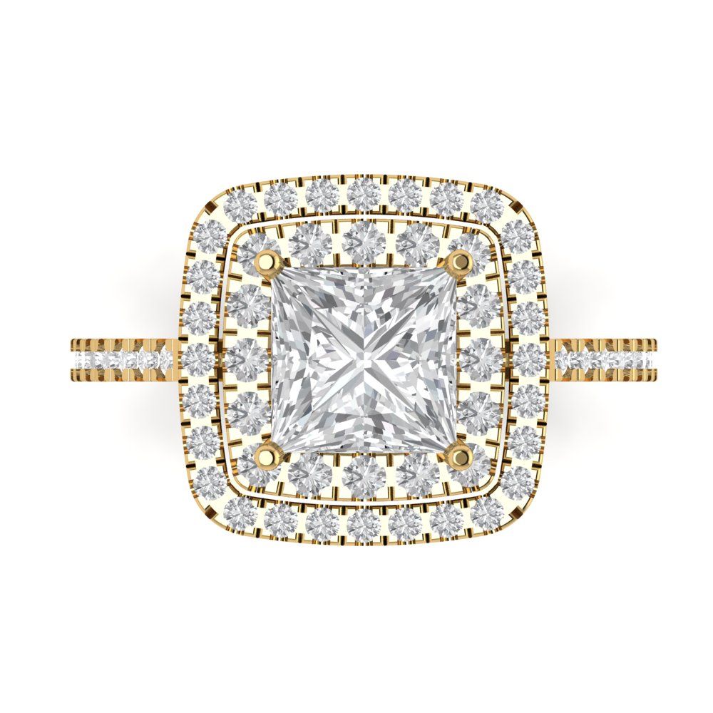 2.07 cttw Zirconia Simulated Diamond Hidden Halo Engagement Ring - Solid Yellow Gold (VVS1, Princess Cut,6.5mm)