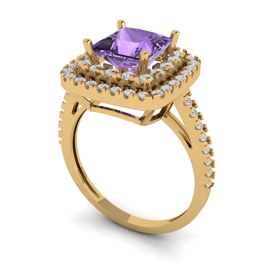 2.07 cttw Simulated Alexandrite Hidden Halo Engagement Ring - Solid Yellow Gold (VVS1, Princess Cut,6.5mm)