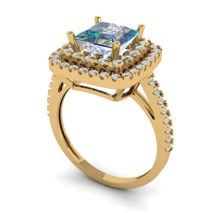 2.07 cttw Blue Moissanite Hidden Halo Engagement Ring - Solid Yellow Gold (VVS1, Princess Cut,6.5mm)
