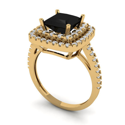 2.07 cttw Natural Onyx Hidden Halo Engagement Ring - Solid Yellow Gold (VVS1, Princess Cut,6.5mm)