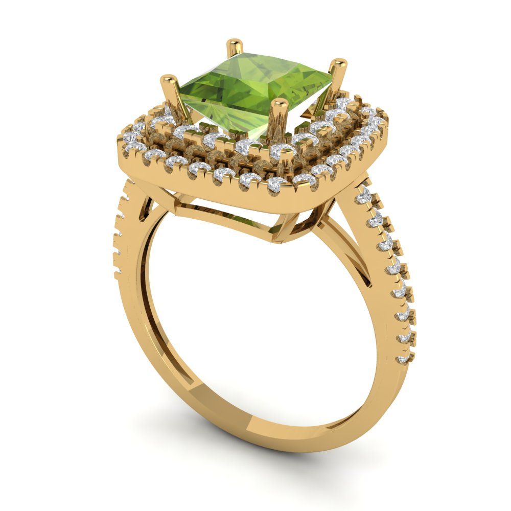 2.07 cttw Natural Peridot Hidden Halo Engagement Ring - Solid Yellow Gold (VVS1, Princess Cut,6.5mm)