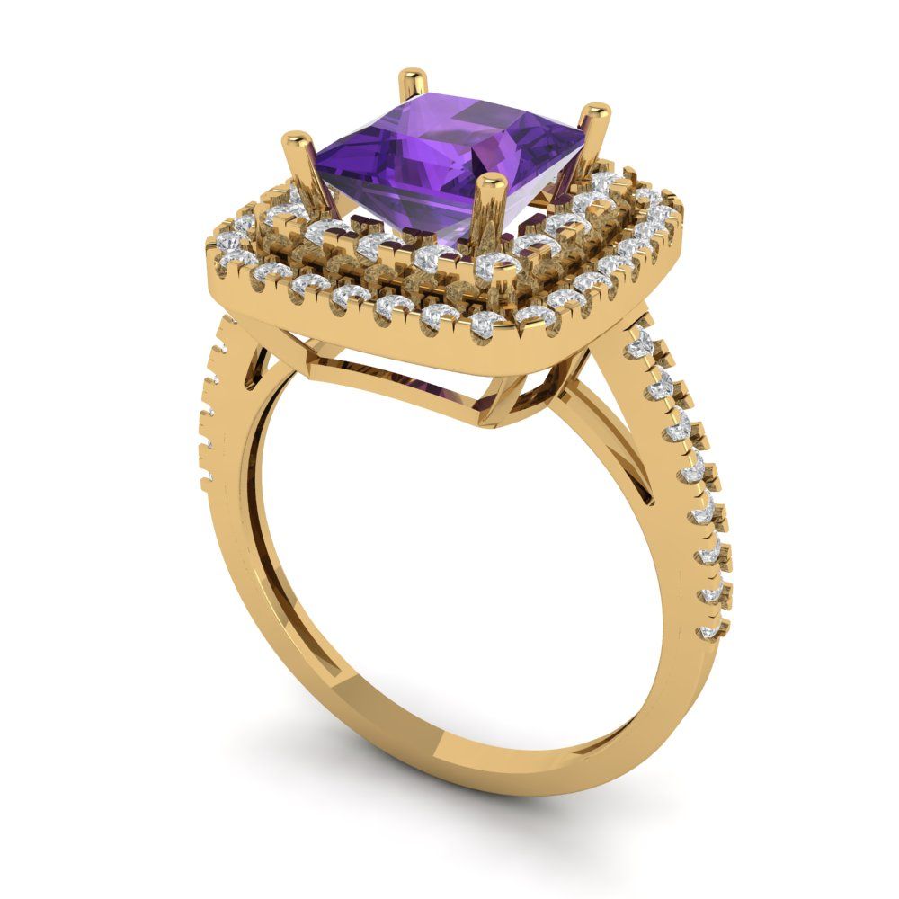 2.07 cttw Natural Amethyst Hidden Halo Engagement Ring - Solid Yellow Gold (VVS1, Princess Cut,6.5mm)