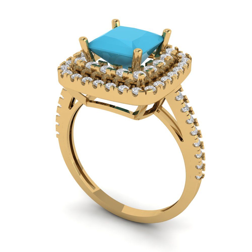 2.07 cttw Simulated Turquoise Hidden Halo Engagement Ring - Solid Yellow Gold (VVS1, Princess Cut,6.5mm)