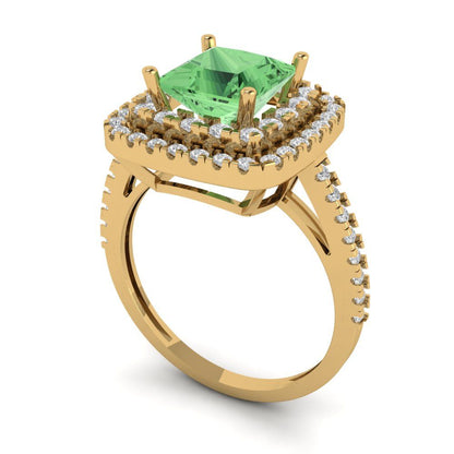 2.07 cttw Zirconia Simulated Green Diamond Hidden Halo Engagement Ring - Solid Yellow Gold (VVS1, Princess Cut,6.5mm)