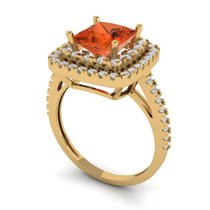 2.07 cttw Zirconia Simulated Red Diamond Hidden Halo Engagement Ring - Solid Yellow Gold (VVS1, Princess Cut,6.5mm)