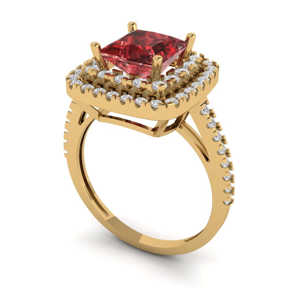 2.07 cttw Natural Garnet Hidden Halo Engagement Ring - Solid Yellow Gold (VVS1, Princess Cut,6.5mm)