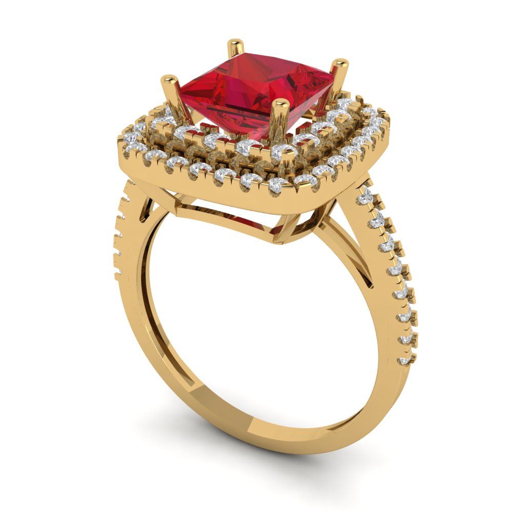 2.07 cttw Simulated Pink Tourmaline Hidden Halo Engagement Ring - Solid Yellow Gold (VVS1, Princess Cut,6.5mm)