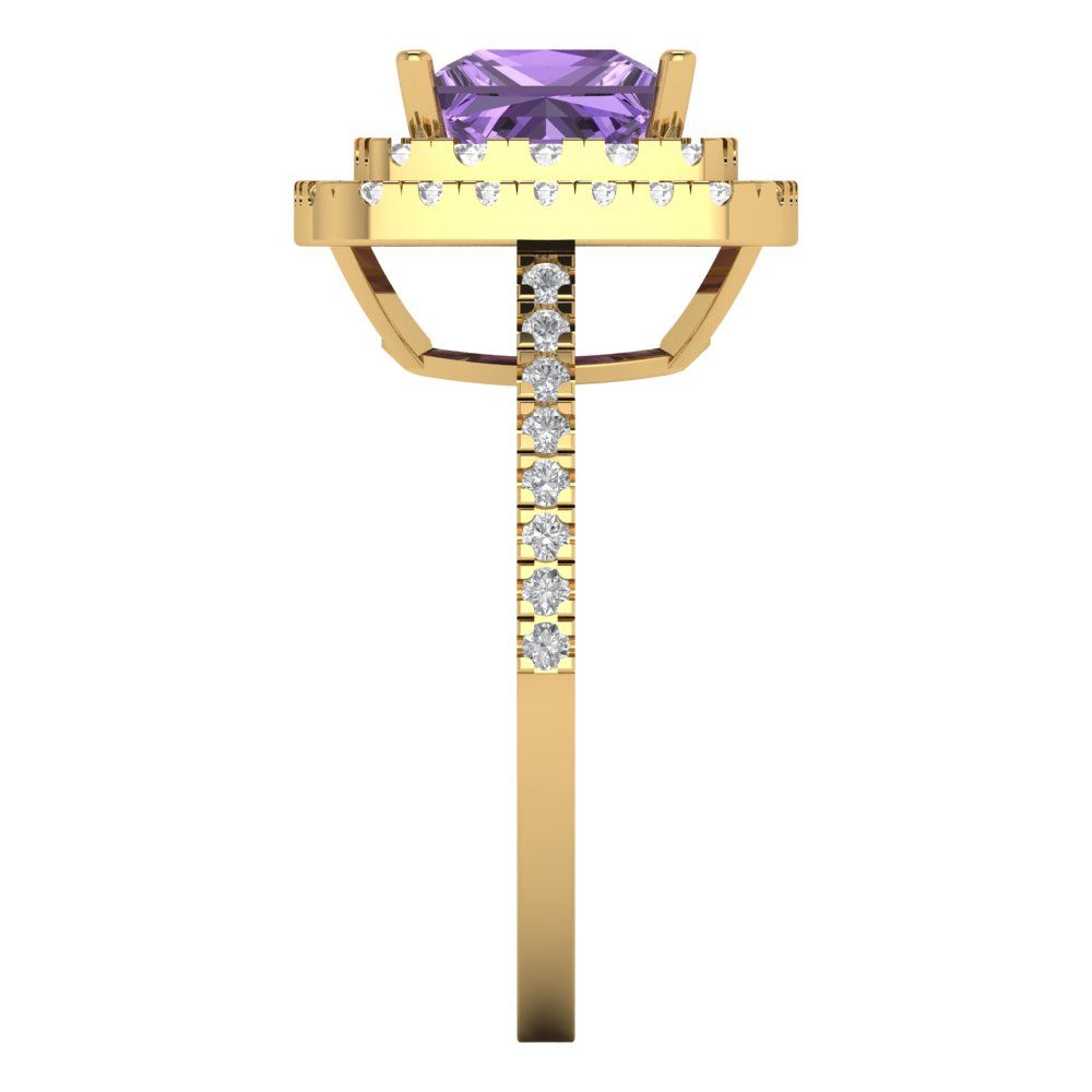 2.07 cttw Simulated Alexandrite Hidden Halo Engagement Ring - Solid Yellow Gold (VVS1, Princess Cut,6.5mm)