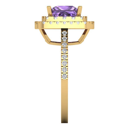 2.07 cttw Simulated Alexandrite Hidden Halo Engagement Ring - Solid Yellow Gold (VVS1, Princess Cut,6.5mm)