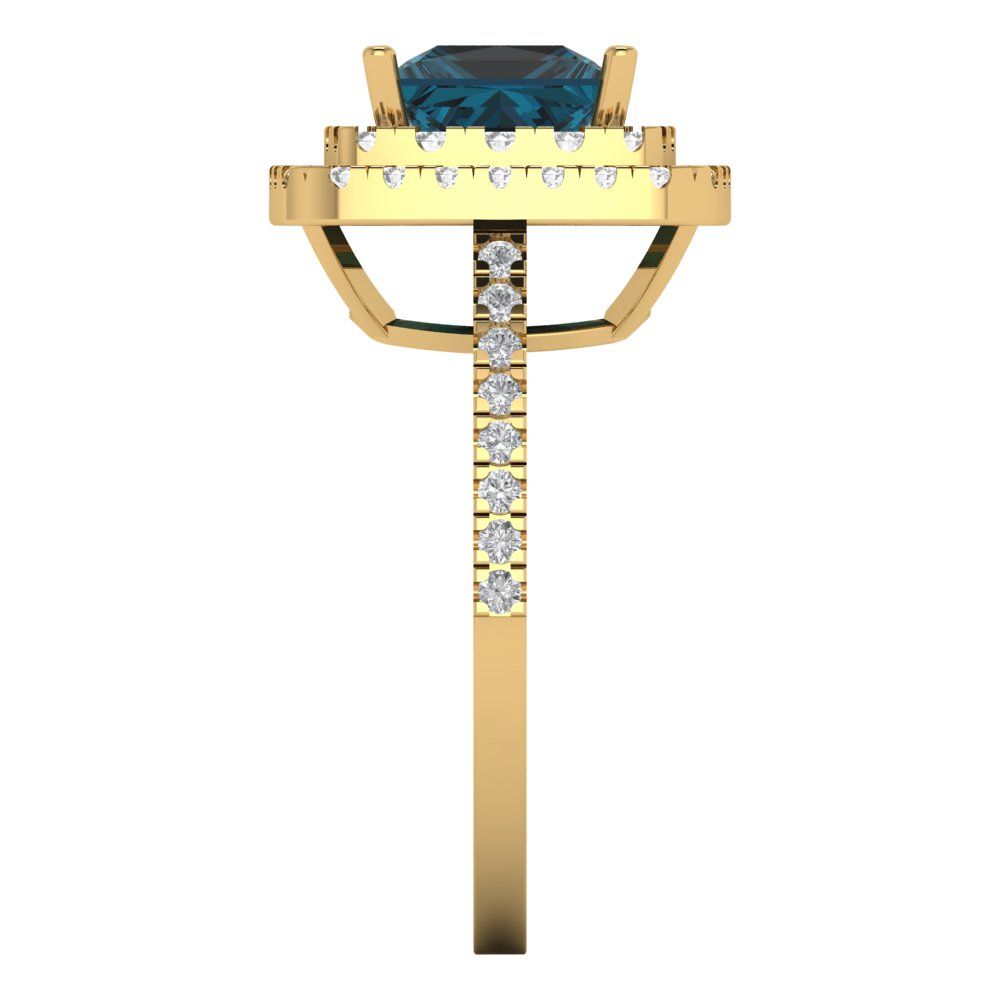 2.07 cttw Natural London Blue Topaz Hidden Halo Engagement Ring - Solid Yellow Gold (VVS1, Princess Cut,6.5mm)
