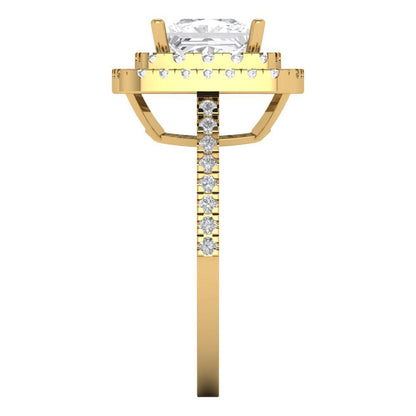 2.07 cttw Zirconia Simulated Diamond Hidden Halo Engagement Ring - Solid Yellow Gold (VVS1, Princess Cut,6.5mm)
