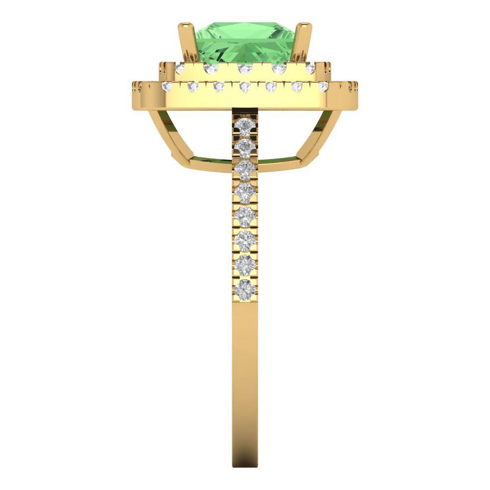 2.07 cttw Zirconia Simulated Green Diamond Hidden Halo Engagement Ring - Solid Yellow Gold (VVS1, Princess Cut,6.5mm)