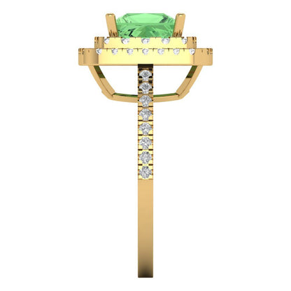 2.07 cttw Zirconia Simulated Green Diamond Hidden Halo Engagement Ring - Solid Yellow Gold (VVS1, Princess Cut,6.5mm)