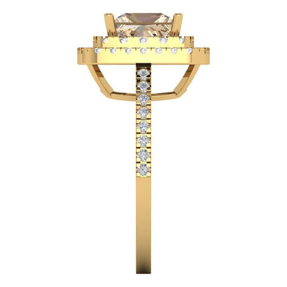 2.07 cttw Yellow Moissanite Hidden Halo Engagement Ring - Solid Yellow Gold (VVS1, Princess Cut,6.5mm)