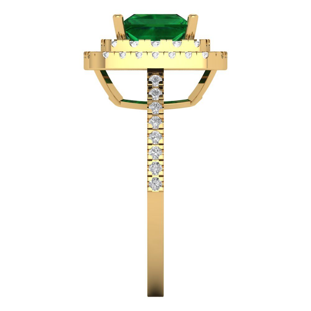 2.07 cttw Simulated Emerald Hidden Halo Engagement Ring - Solid Yellow Gold (VVS1, Princess Cut,6.5mm)