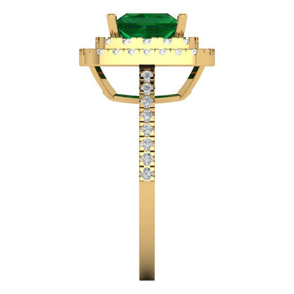 2.07 cttw Simulated Emerald Hidden Halo Engagement Ring - Solid Yellow Gold (VVS1, Princess Cut,6.5mm)