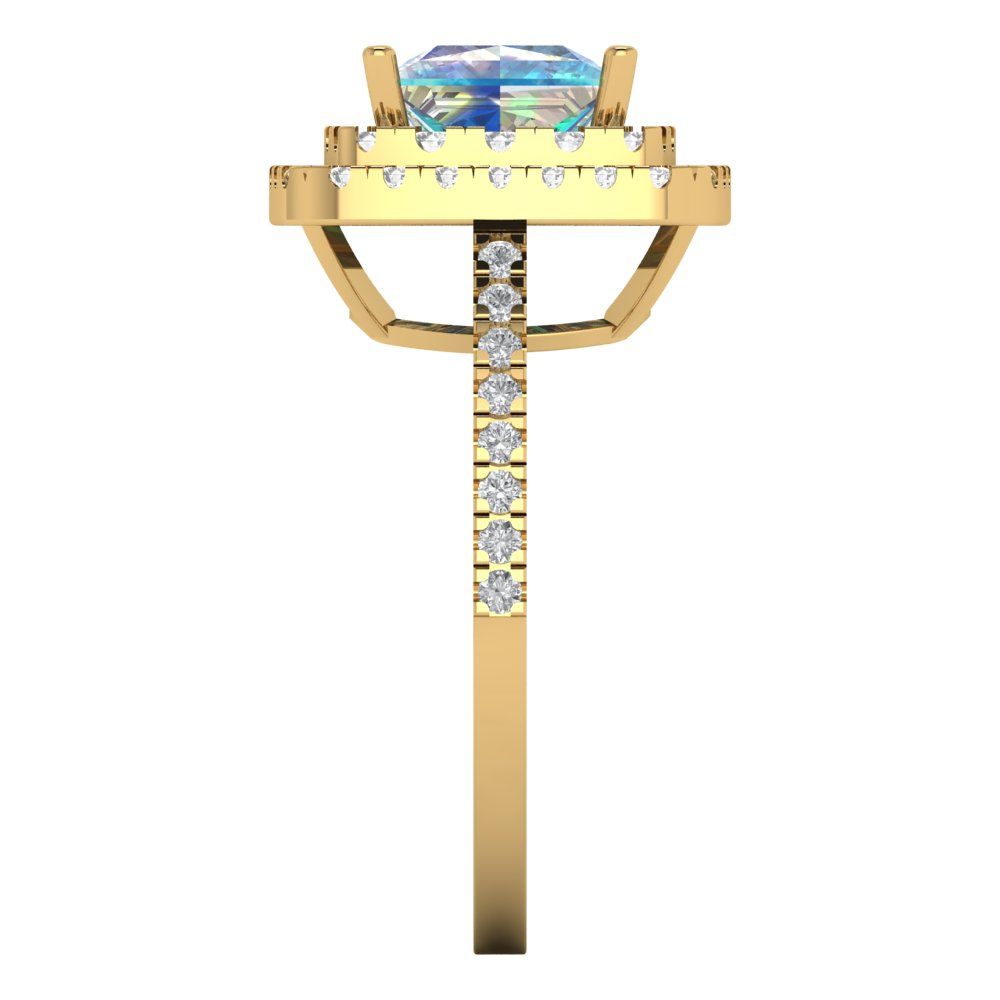 2.07 cttw Blue Moissanite Hidden Halo Engagement Ring - Solid Yellow Gold (VVS1, Princess Cut,6.5mm)