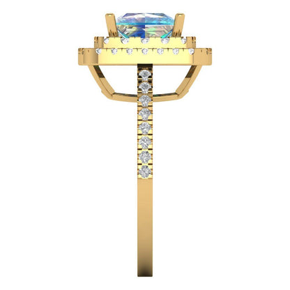 2.07 cttw Blue Moissanite Hidden Halo Engagement Ring - Solid Yellow Gold (VVS1, Princess Cut,6.5mm)