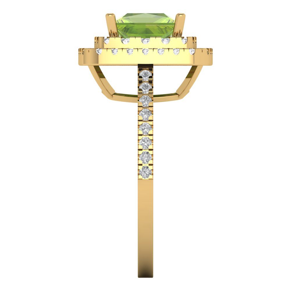 2.07 cttw Natural Peridot Hidden Halo Engagement Ring - Solid Yellow Gold (VVS1, Princess Cut,6.5mm)
