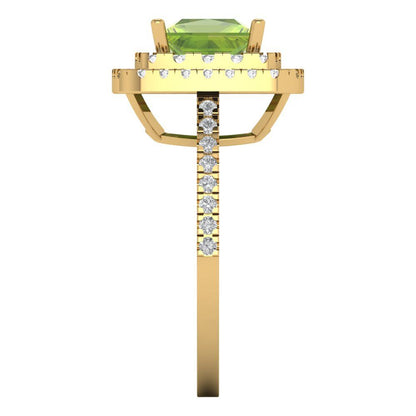 2.07 cttw Natural Peridot Hidden Halo Engagement Ring - Solid Yellow Gold (VVS1, Princess Cut,6.5mm)