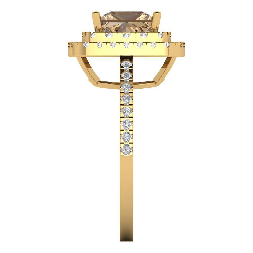 2.07 cttw Zirconia Simulated Champagne Diamond Hidden Halo Engagement Ring - Solid Yellow Gold (VVS1, Princess Cut,6.5mm)