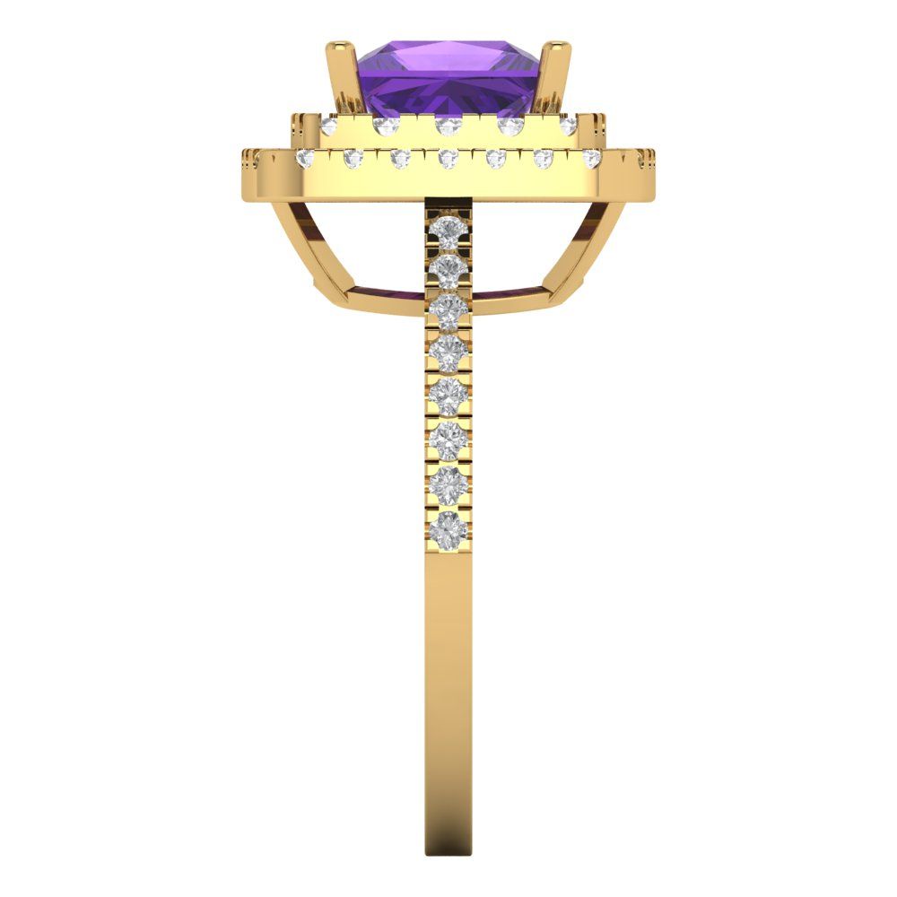 2.07 cttw Natural Amethyst Hidden Halo Engagement Ring - Solid Yellow Gold (VVS1, Princess Cut,6.5mm)