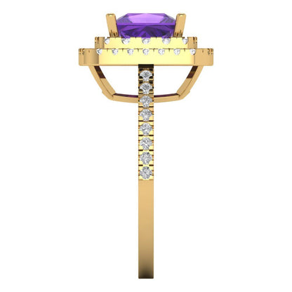 2.07 cttw Natural Amethyst Hidden Halo Engagement Ring - Solid Yellow Gold (VVS1, Princess Cut,6.5mm)