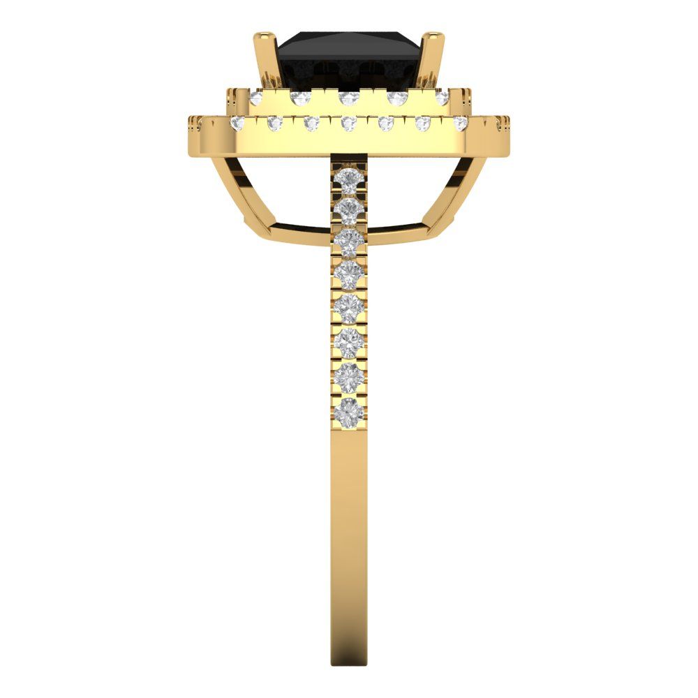 2.07 cttw Natural Onyx Hidden Halo Engagement Ring - Solid Yellow Gold (VVS1, Princess Cut,6.5mm)