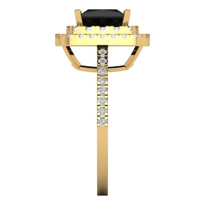 2.07 cttw Natural Onyx Hidden Halo Engagement Ring - Solid Yellow Gold (VVS1, Princess Cut,6.5mm)