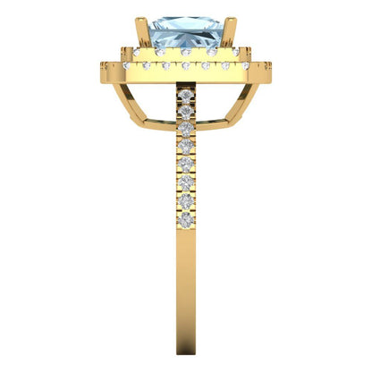 2.07 cttw Natural Aquamarine Hidden Halo Engagement Ring - Solid Yellow Gold (VVS1, Princess Cut,6.5mm)