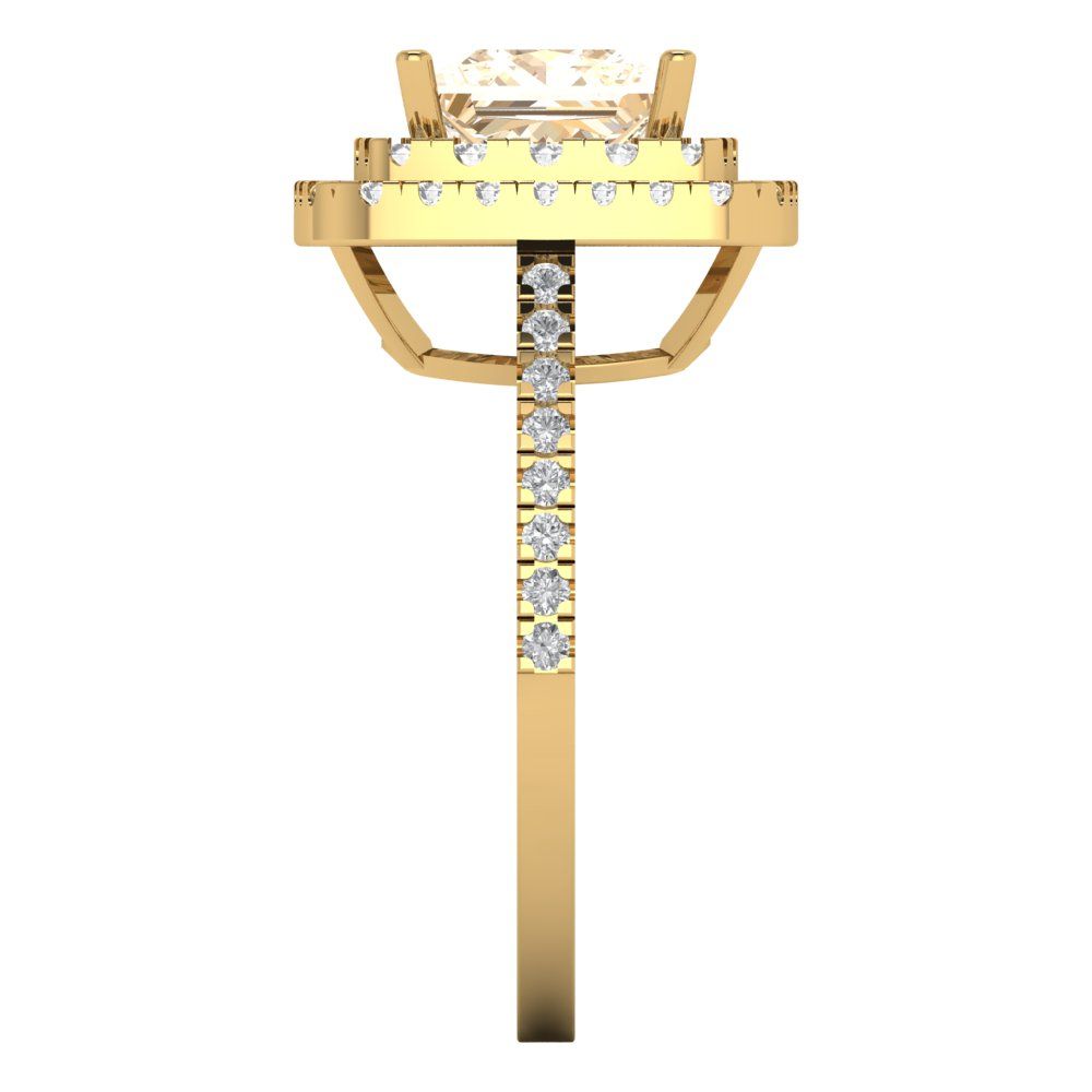 2.07 cttw Natural Morganite Hidden Halo Engagement Ring - Solid Yellow Gold (VVS1, Princess Cut,6.5mm)