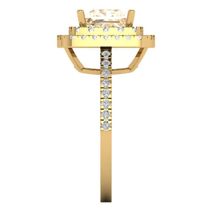 2.07 cttw Natural Morganite Hidden Halo Engagement Ring - Solid Yellow Gold (VVS1, Princess Cut,6.5mm)